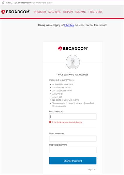 Password Expired screen